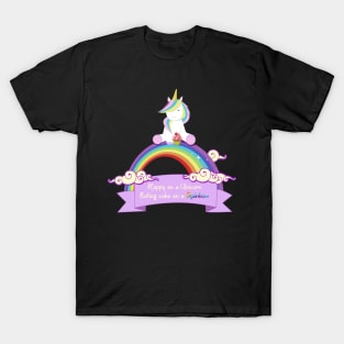 Happy cupcake eating unicorn design T-Shirt